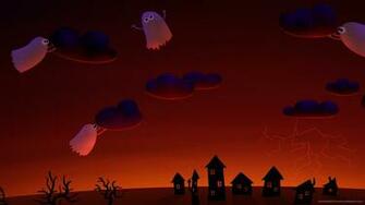 Halloween Ghosts Village Cute Wallpaper Holidays