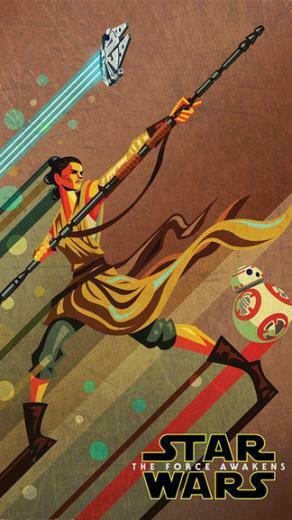 Illustrated The Force Awakens Rey Bb8 iPhone Wallpaper