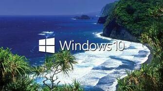 Windows White Text Logo On The Tropical Shore Wallpaper