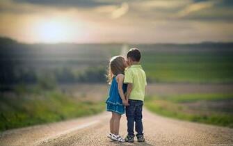 Boy Girl Kids Kiss On Road Cute Full HD Wallpaper