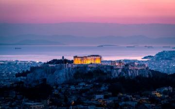 Wallpaper Architecture Sunset Sea Acropolis