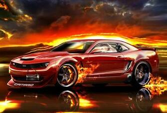 Wallpaper Chevrolet Sunset Fire Reflection Camaro