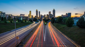 Wallpaper Atlanta Usa Road Skyscrapers Lights City Dusk