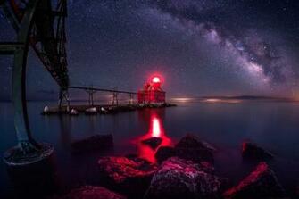 Beach Shore Illustration Wisconsin Sturgeon Bay Night Water HD