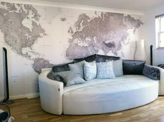 Black And White World Map Wallpaper Contemporary
