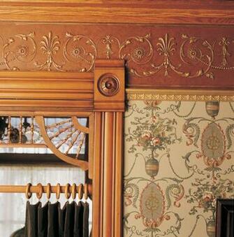 Neoclassical Frieze Hung Over Cherry Woodwork Is Made Of Embossed