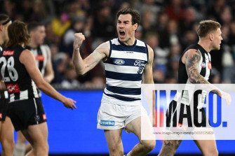 Afl Magpies Cats Jeremy Cameron Of Geelong Celebrates Scoring A