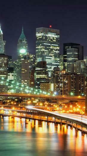 Wallpaper New York Brooklyn Bridge Night Lights