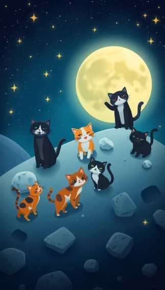 Cats On The Moon Wallpaper