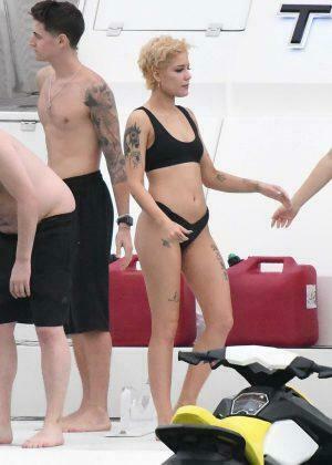 Halsey In Black Bikini On A Yacht Miami
