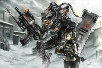 Army Girl Mecha Rifle HD Wallpaper