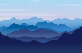 Blue Illustrated Landscape Wallpaper Mural Muralswallpaper