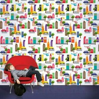 Wallcandy Arts French Bull Cityscape Removable Wallpaper Polka Dot
