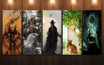 Panels Gods Norse Colors Wallpaper High Resolution