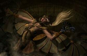 Girl Steampunk Wings Gear Art Wallpaper