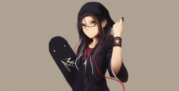 Anime Girl With Skate Board Urban Art Wallpaper HD Image