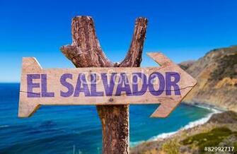 El Salvador Wooden Sign With Coast Background Stockfotos Und