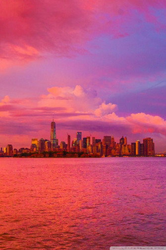 New York City Pink Sunset 4k HD Desktop Wallpaper