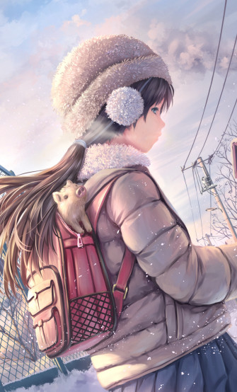 Brunette Anime Girl Snow Covered iPhone HD 4k