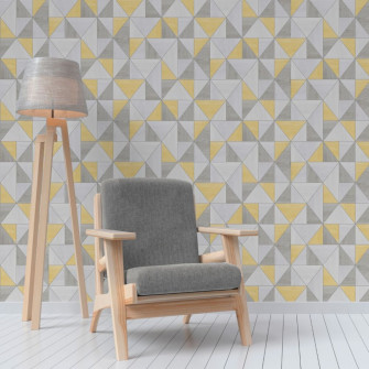 Grey And Yellow Living Room Wallpaper