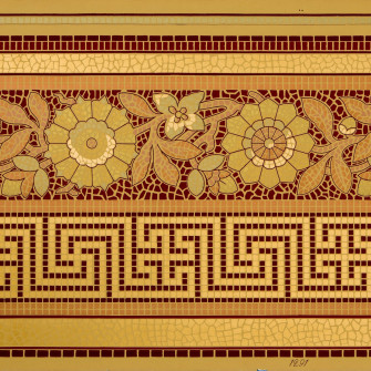 Greek Key And Floral Gilt Mosaic Border Antique Wallpaper