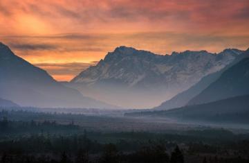 Photography Nature Landscape Mountains Mist Sunset