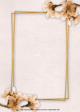 Printable Rectangle Golden Frame Baby Shower Invitatio