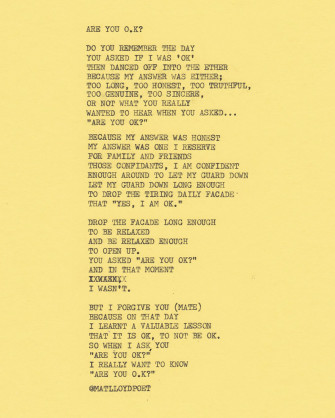Mat Lloyd On X Are You Ok A Poem About Mental Health Poetry