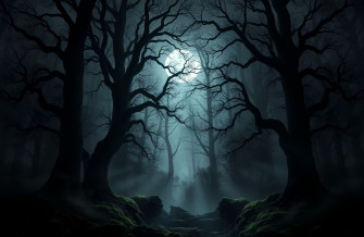 Dark Forest With Moon Wallpaper