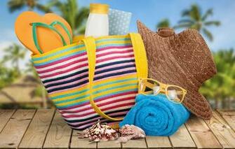 Wallpaper Beach Summer Stay Towel Hat Glasses Bag