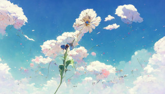 Prompthunt Some Flowers Closed To A River City Far Away Blue