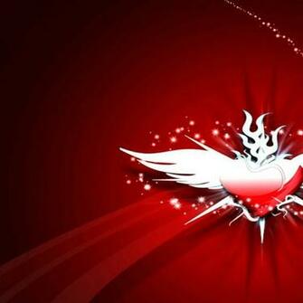 Desktop Wallpaper Love A Heart With Wings On Red Background