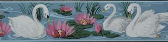 Vintage Wallpaper Border Duro White Swans