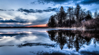 Trees Lake River Evening Wallpaper