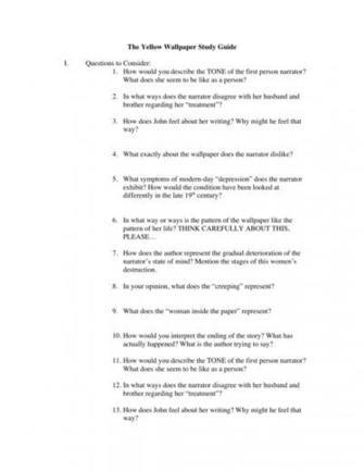 The Yellow Wallpaper Study Guide I Questions To Consider How