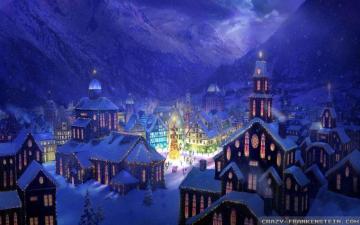 Christmas Village Scene Wallpaper