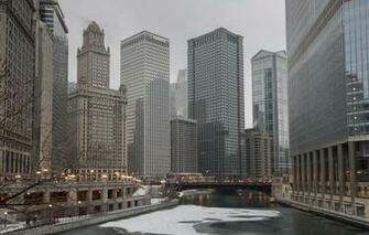 Wallpaper Ice Winter The City River Skyscrapers Chicago