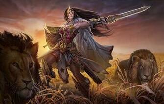 Wallpaper Wonder Woman Lion Dc Comics Princess Diana