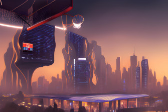 Nba 2k24 Futuristic Basketball City Wallpaper Ai
