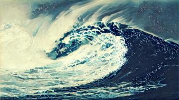 Tidal Wave Painting Waves Sea Drawing Artwork 1080p