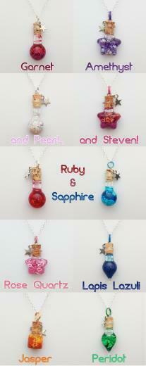 Steven Universe Crystal Gem Bottle Necklaces By Frozennote On