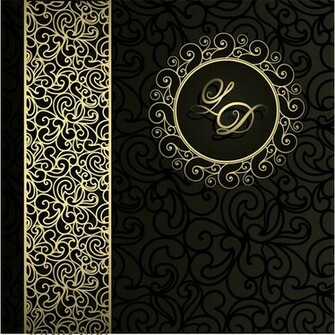 Background Black With Gold Leaf Monogram Background