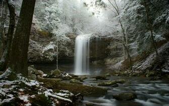 Stream Snow Forest River Winter Waterfall Wallpaper