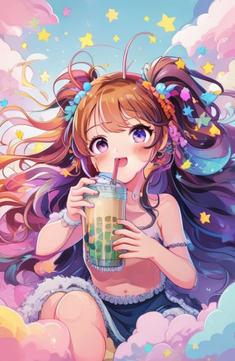 Cute Anime Girl Drinking Boba Wallpaper