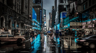 New York City Street Reflection Motion Blur Dark 4k Laptop Wallpaper