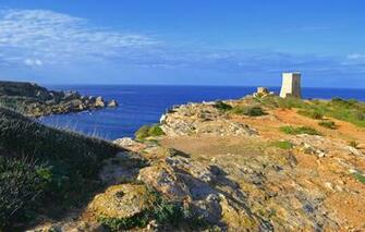 Wallpaper Sea The Sky Clouds Rocks Tower Bay Malta Image