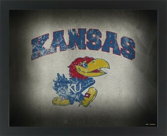 Framed Print Ku Distressed Background Kansas Over Jayhawk