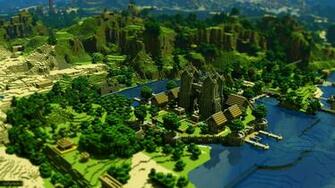 Minecraft Trees Houses Mountains Water Wallpaper Background 4k