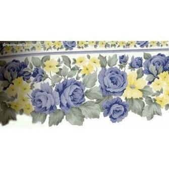 Blue Roses Yellow Flowers Wallpaper Border