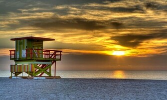 South Beach Miami Usa Evening Sunset Sun Sky Clouds Sea Ocean